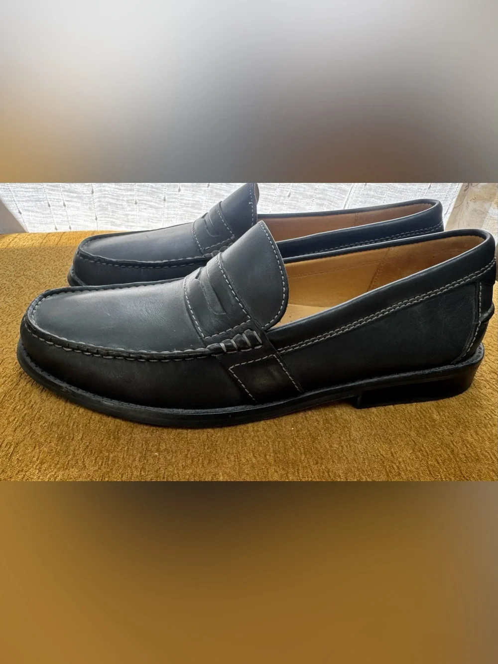 Clarks Black Leather Penny Loafers with Contrast Stitching